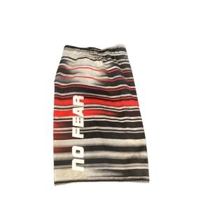 No Fear Mens XL Board Shorts Red Black White Striped Swim Trunks Cargo Pocket